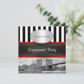 Invitation NYC Skyline Brooklyn Bridge Blk Wht P2 Fiançailles (Debout devant)