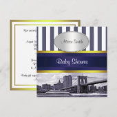 Invitation NYC Skyline Brooklyn Bridge Blue White Baby shower (Devant / Derrière)