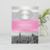 Invitation NYC Skyline BW 05 Blanc, Rose Sweet 16 Party (Debout devant)