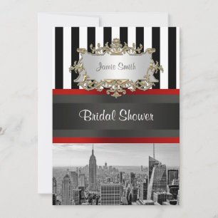 Invitation NYC Skyline BW Black White Stripe 2 Fête de l'mari