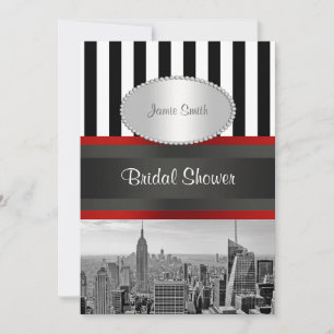 Invitation NYC Skyline BW Black White Stripe 2P Fête des mari