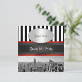 Invitation NYC Skyline BW Black White Stripe P Sweet 16 Party (Debout devant)