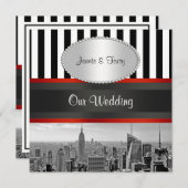 Invitation NYC Skyline BW Black White Stripe P Wedding Invita (Devant / Derrière)