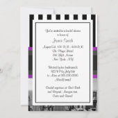 Invitation NYC Skyline BW Blk Wht Strp Purple P Fête des mari (Dos)