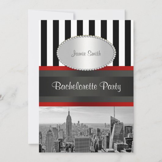 Invitation NYC Skyline BW noir blanc bande 2P Bachelorette (Devant)