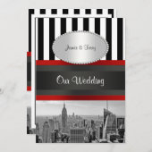 Invitation NYC Skyline BW noir blanc bande 2P Mariage (Devant / Derrière)