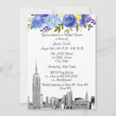 Invitation NYC Skyline ESB Etch Blue Yel Fête des mariées flo (Devant)