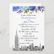 NYC Skyline ESB Etch Blue Yellow FlorMariage