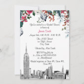 Invitation NYC Skyline ESB Etch Burg Grn Fête des mariées flo (Devant)