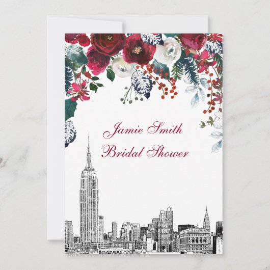 Invitation NYC Skyline ESB Etch Burg Grn Fête des mariées flo (Dos)