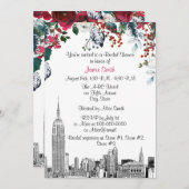 Invitation NYC Skyline ESB Etch Burg Grn Fête des mariées flo (Devant / Derrière)