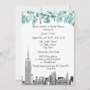 Invitation NYC Skyline ESB Etch Eucalyptus Fête des mariées