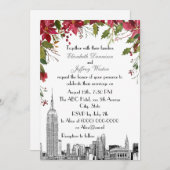 Invitation NYC Skyline ESB Etch Holly Poinsettia Mariage (Devant / Derrière)