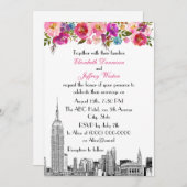 Invitation NYC Skyline ESB Etch Mariage floral rose printemps (Devant / Derrière)