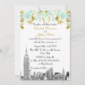 Invitation NYC Skyline ESB Etch Mint Gold Floral Mariage (Devant)