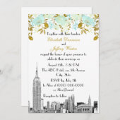 Invitation NYC Skyline ESB Etch Mint Gold Floral Mariage (Devant / Derrière)