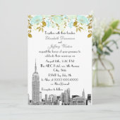 Invitation NYC Skyline ESB Etch Mint Gold Floral Mariage (Debout devant)