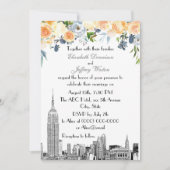 Invitation NYC Skyline ESB Etch Peach Blues Floral Mariage (Devant)