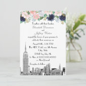 Invitation NYC Skyline ESB Etch Rose Wht Blue Gold Floral (Debout devant)