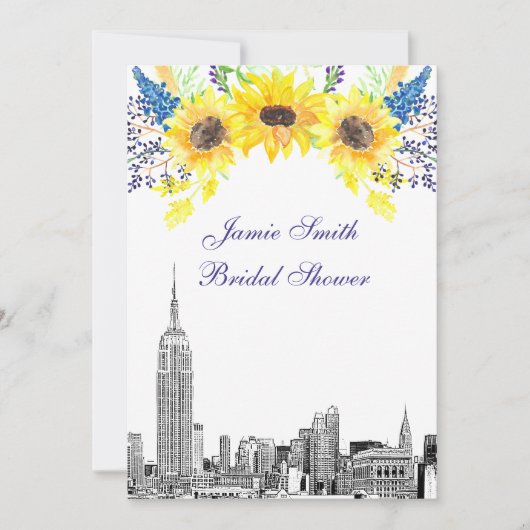 Invitation NYC Skyline ESB Etch Sunflower #2 Fête des mariées (Devant)