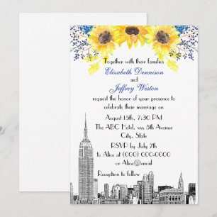 Invitation NYC Skyline ESB Etch Sunflower #2 Floral Mariage
