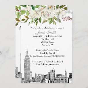 Invitation NYC Skyline ESB Etch White Floral Fête des mariées
