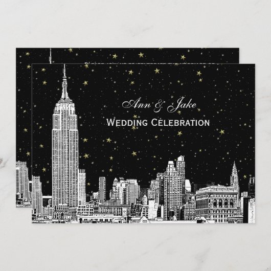 Invitation NYC Skyline Etch Starry do-it-yourself BG Wedding  (Devant / Derrière)