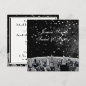 Invitation NYC Skyline Etched #2 Black White Heart Sweet 16 (Devant / Derrière)