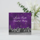 Invitation NYC Skyline Etched #3 Purple Gold Star Sweet 16 (Debout devant)
