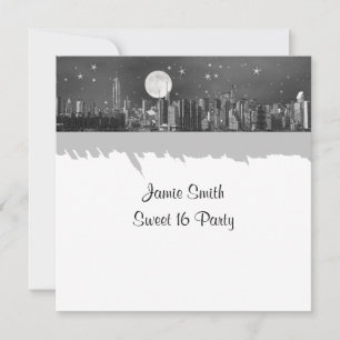 Invitation NYC Skyline Etched Look Moon Black 2 Sweet 16 SQ