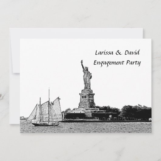 Invitation NYC Skyline Etched St Liberty Engagement Party (Devant)
