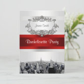 Invitation NYC Skyline Gravée 2, Blanc, Ruban Rouge Enterreme (Debout devant)