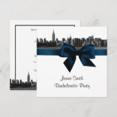Invitation NYC Skyline large Etchd BW Navy Enterrement de vie (Devant / Derrière)