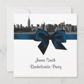 Invitation NYC Skyline large Etchd BW Navy Enterrement de vie