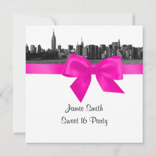 Invitation NYC Skyline large étendue Etch BW rose chaud Sweet