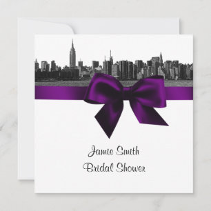 Invitation NYC Skyline large étirée BW Purple Enterrement de