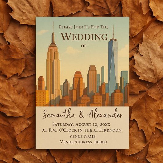 Invitation NYC Skyline Mariage Cityscape Vintage