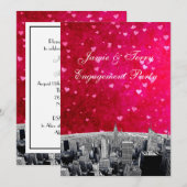 Invitation NYC Skyline no 2 rose Fiançailles de coeur rouge V (Devant / Derrière)