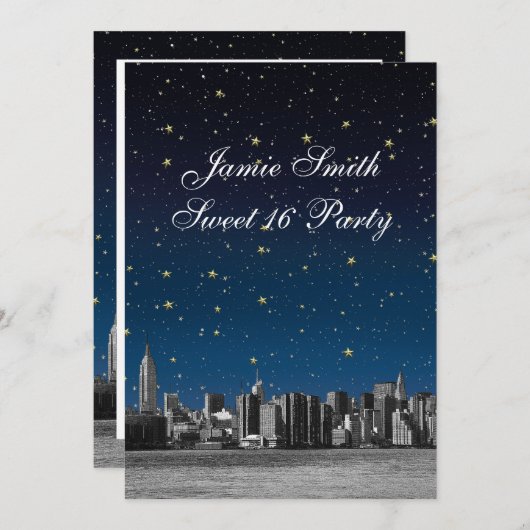 Invitation NYC Skyline no 3 Starry Blu Sunset Sweet 16 V (Devant / Derrière)