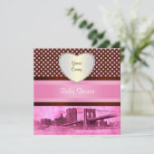 Invitation NYC Skyline Pont de Brooklyn Bateau Baby Shower 3H (Debout devant)