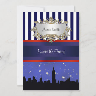 Invitation NYC Skyline Sil Ciel Bleu2 Bleu & Blanc Strp Douze