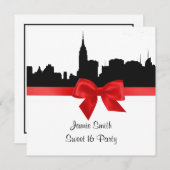 Invitation NYC Skyline Silhouette BW Red Sweet 16 SQ (Devant / Derrière)