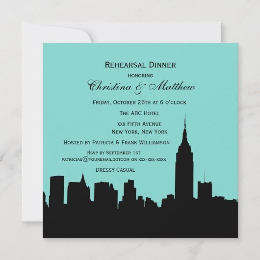 Invitation NYC Skyline Silhouette Dîner de répétition SQ (Devant)