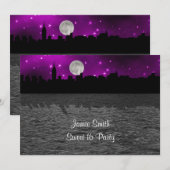 Invitation NYC Skyline Silhouette Lune Purple Sweet 16 (Devant / Derrière)