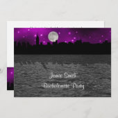 Invitation NYC Skyline Silhouette Lune Violette Bachelorette (Devant / Derrière)