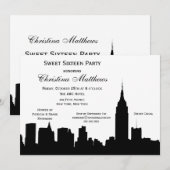 Invitation NYC Skyline Silhouette Sweet sixteen (Devant / Derrière)