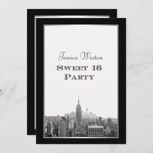 Invitation NYC Skyline Top of the Rock ESB Etched Fr Sweet 16 (Devant / Derrière)