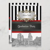 Invitation NYC Skyline Wash Sq Pk Bk Wht Stripe Graduation (Devant / Derrière)