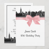Invitation NYC Wide Skyline Etched BW Rose Anniversaire Party (Devant / Derrière)