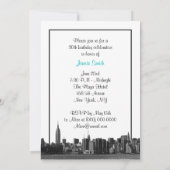 Invitation NYC Wide Skyline Etched BW Turquoise fête d'annive (Dos)